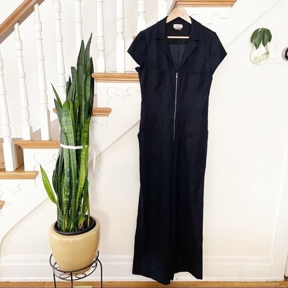 L'AGENCE Pants - L'AGENCE Black Wool Blend Collared Front-Zip Jumpsuit Size 8